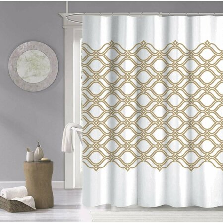 GFANCY FIXTURES 72 x 70 x 1 in. Gold & White Printed Lattice Shower Curtain GF3089489